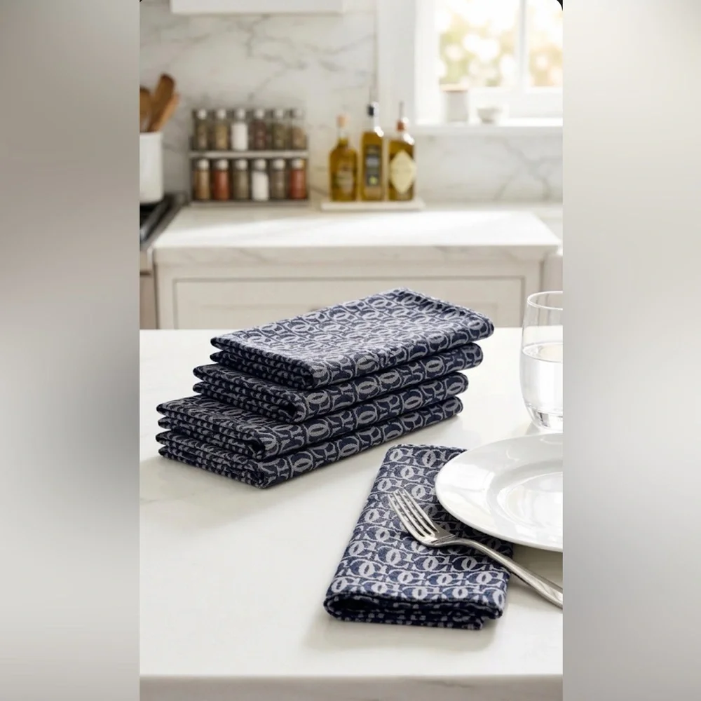 Williams Sonoma Logo Jacquard GC Napkins Set of 4 Denim Blue Gray